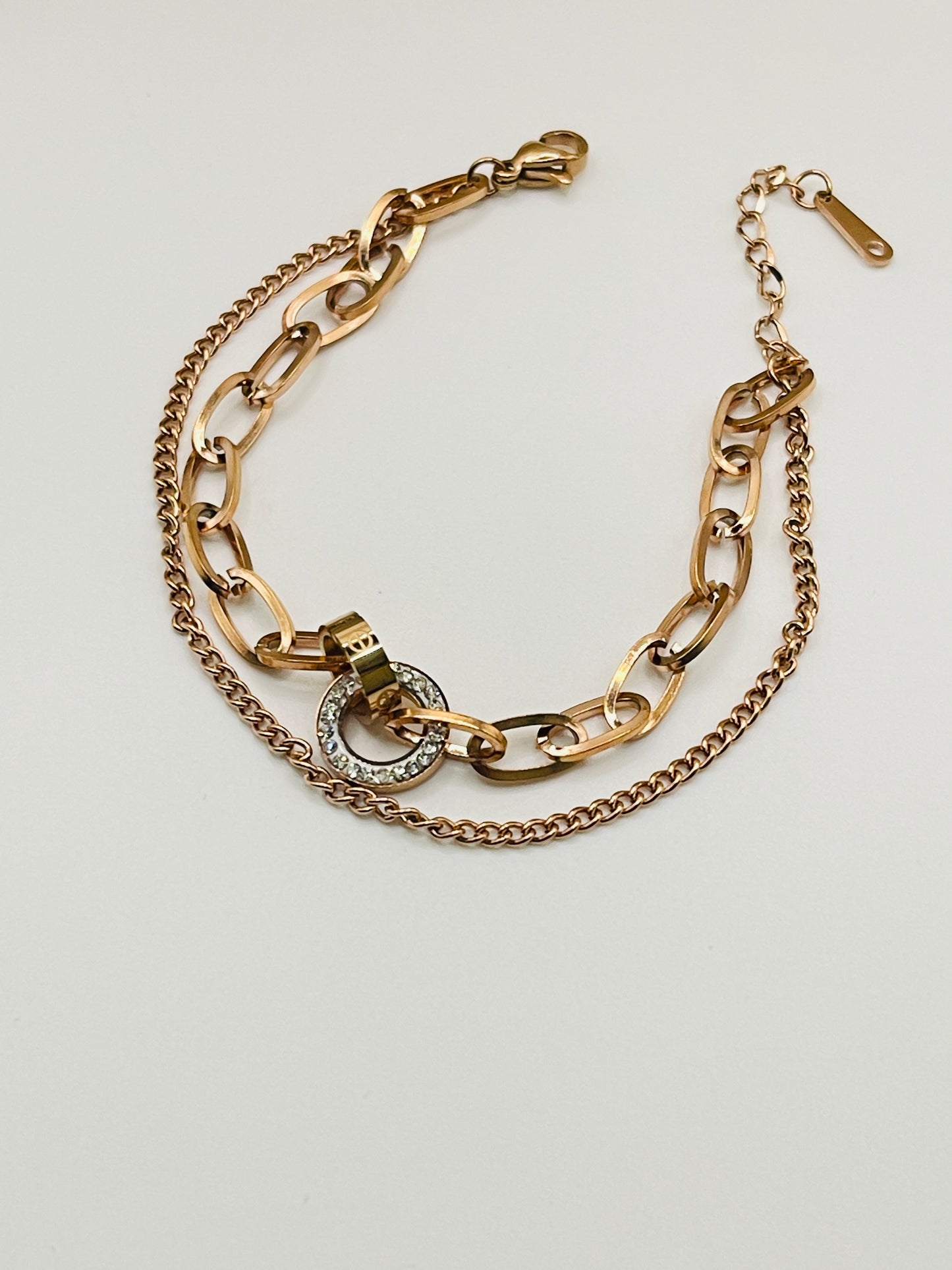 Rose Gold Double-Layer Mixed Link Bracelet