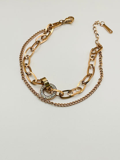 Rose Gold Double-Layer Mixed Link Bracelet