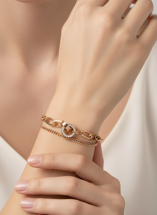 Rose Gold Double-Layer Mixed Link Bracelet