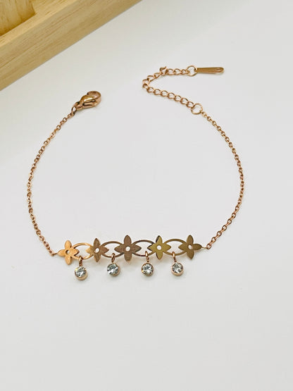 Rose Gold Flower Dangle Charm Bracelet