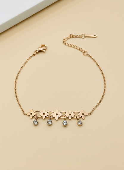 Rose Gold Flower Dangle Charm Bracelet