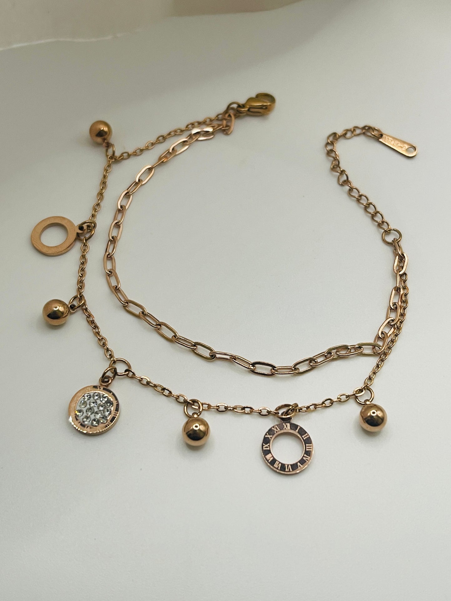 Rose Gold Double-Layer Roman Numeral Bracelet