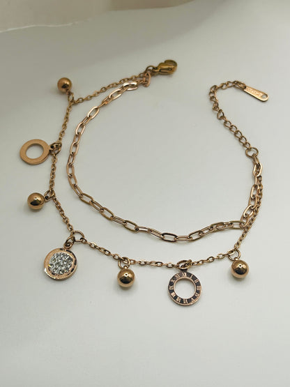 Rose Gold Double-Layer Roman Numeral Bracelet