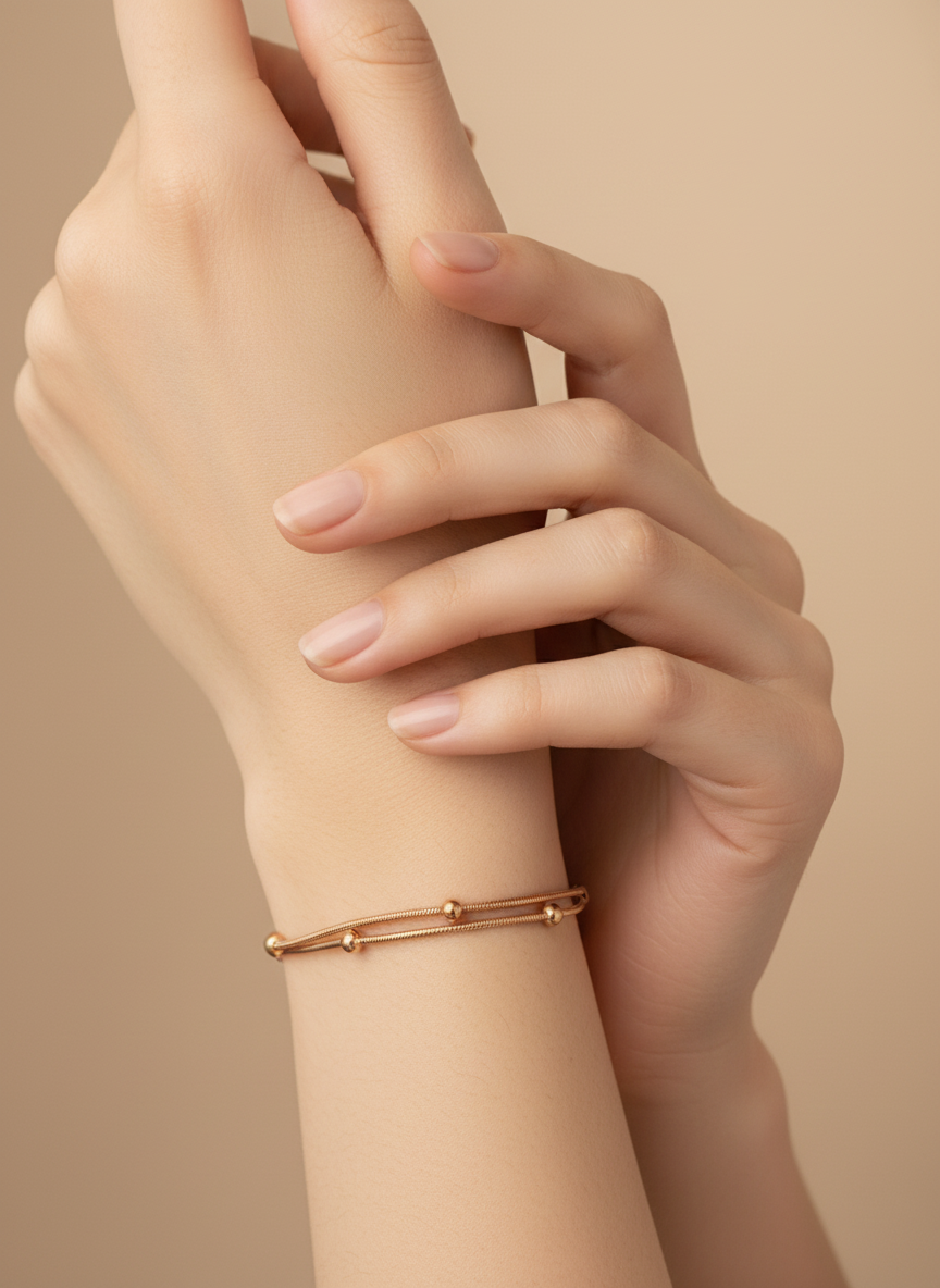 Rose Gold Beaded Double Snake Chain Bracelet