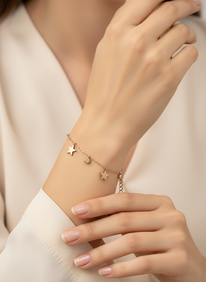 Rose Gold Celestial Star Dangle Bracelet