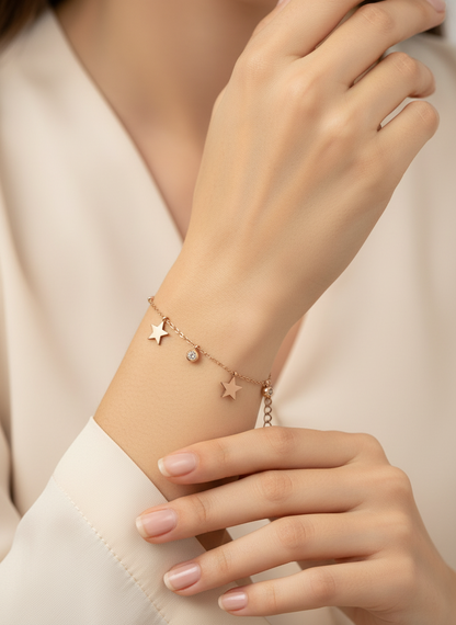 Rose Gold Celestial Star Dangle Bracelet