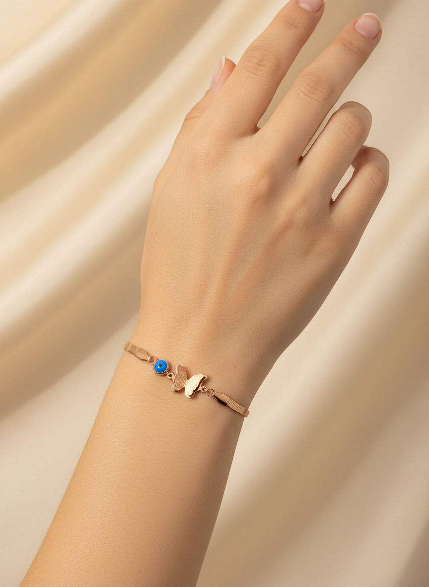 Rose Gold Snake Chain Butterfly Bracelet