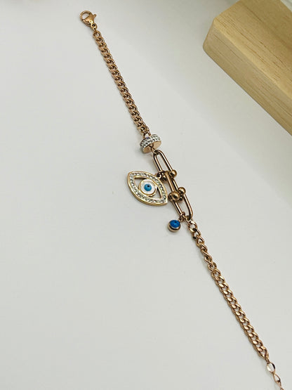 Rose Gold Pave Evil Eye Charm Bracelet