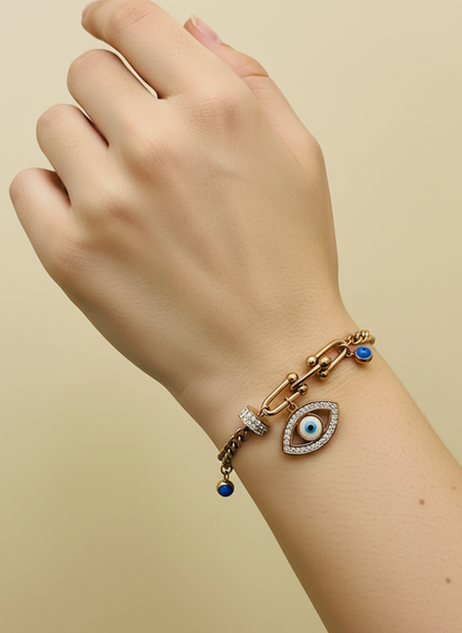 Rose Gold Pave Evil Eye Charm Bracelet