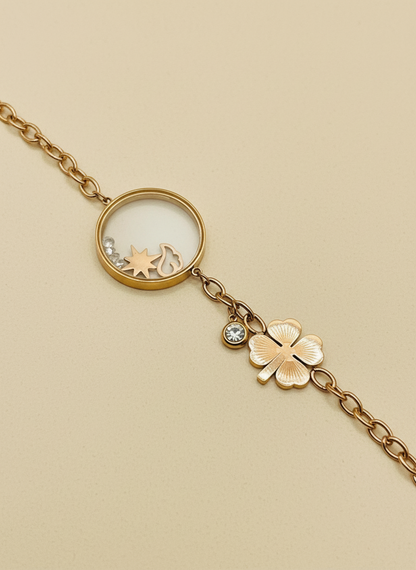 Rose Gold Floating Charm and Clover Bracelet