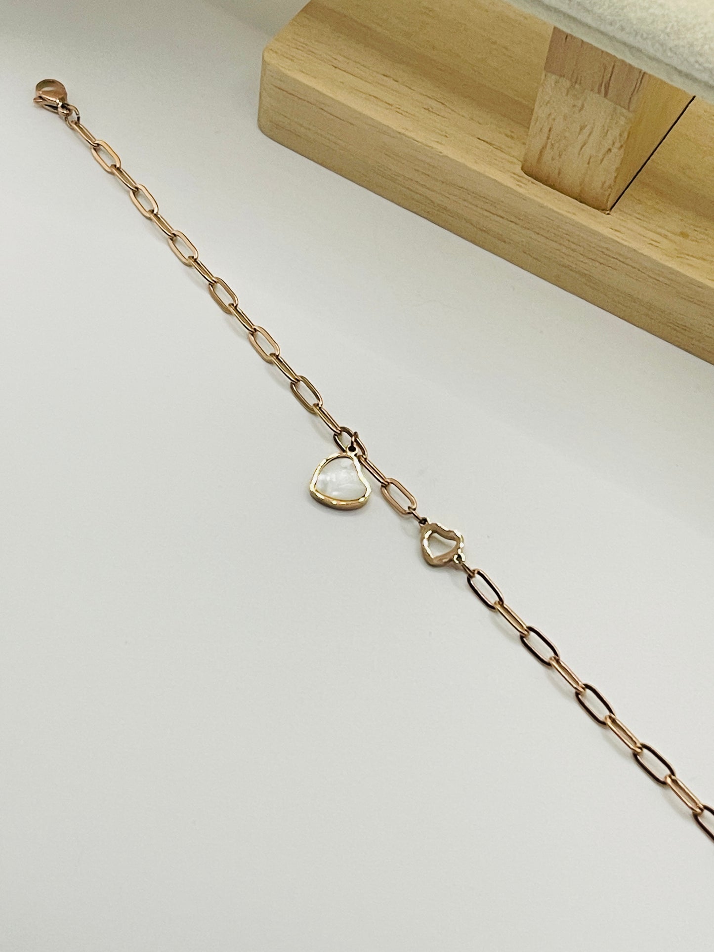 Rose Gold MOP Heart Link Bracelet