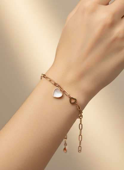 Rose Gold MOP Heart Link Bracelet
