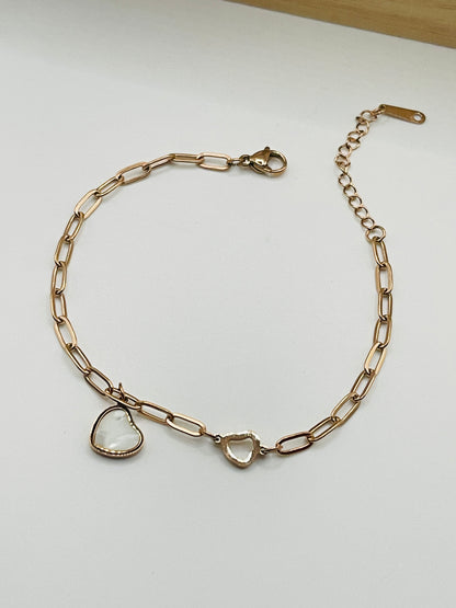 Rose Gold MOP Heart Link Bracelet
