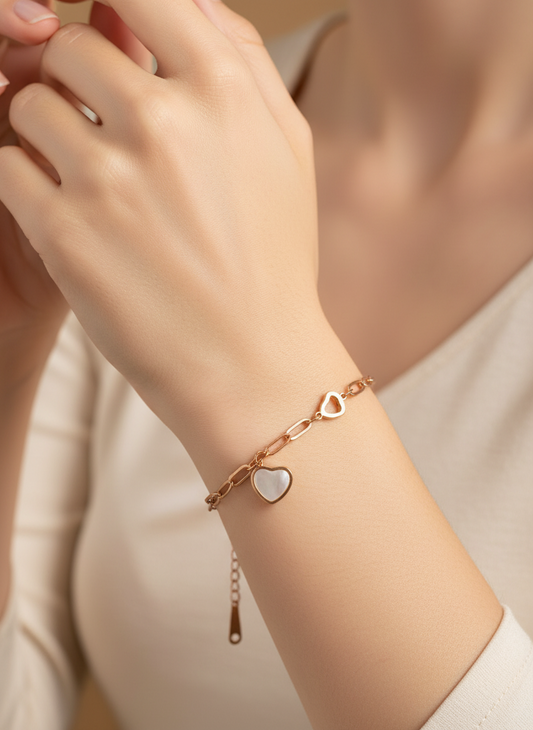 Rose Gold MOP Heart Link Bracelet