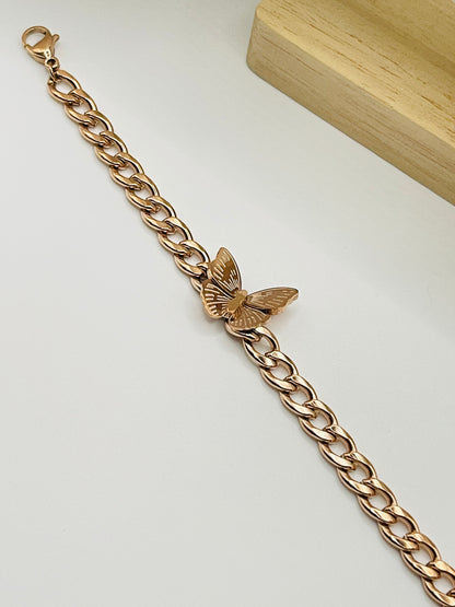 Rose Gold Butterfly Curb Chain Bracelet