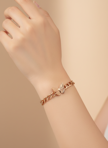 Rose Gold Butterfly Curb Chain Bracelet