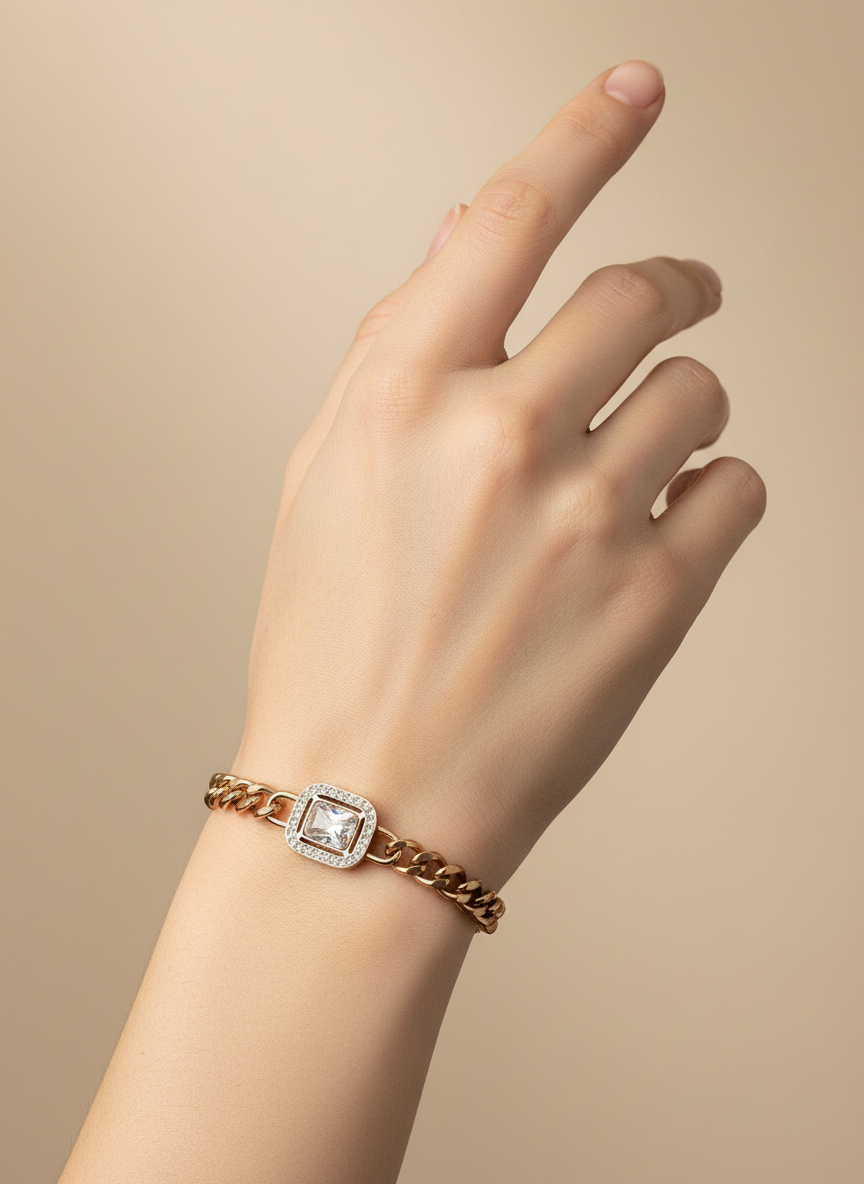 Rose Gold Square Curb Bracelet