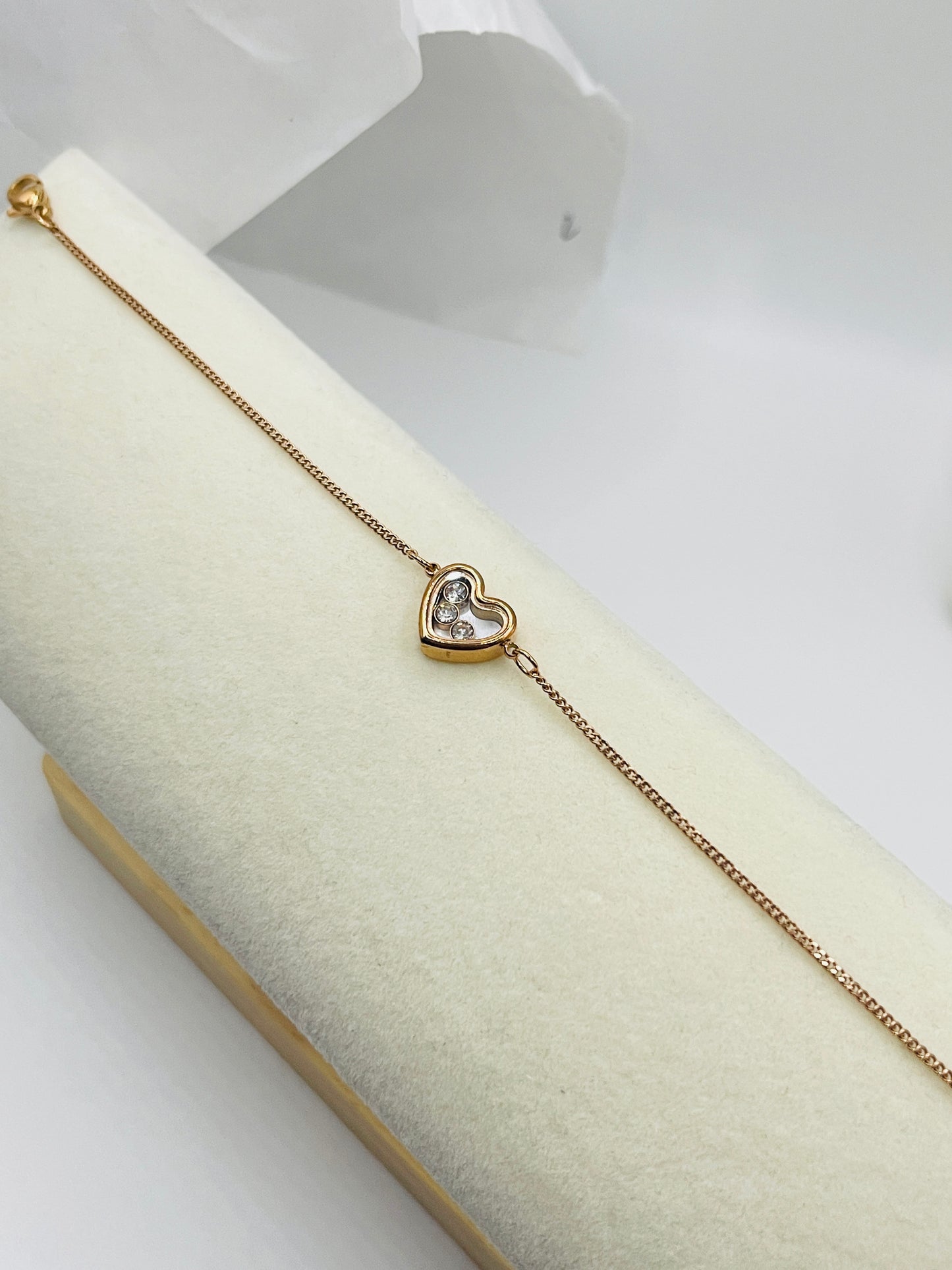 Rose Gold Floating Crystal Heart Bracelet