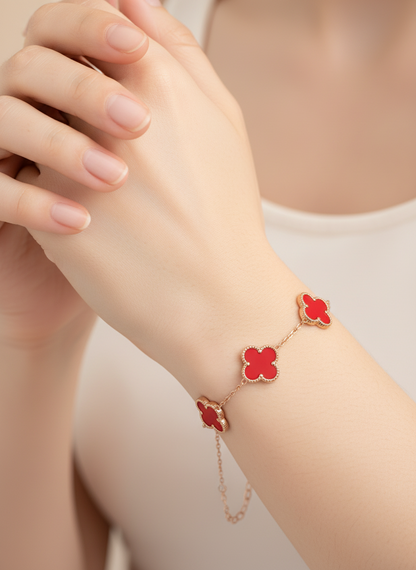 Rose Gold Enamel Clover Link Bracelet