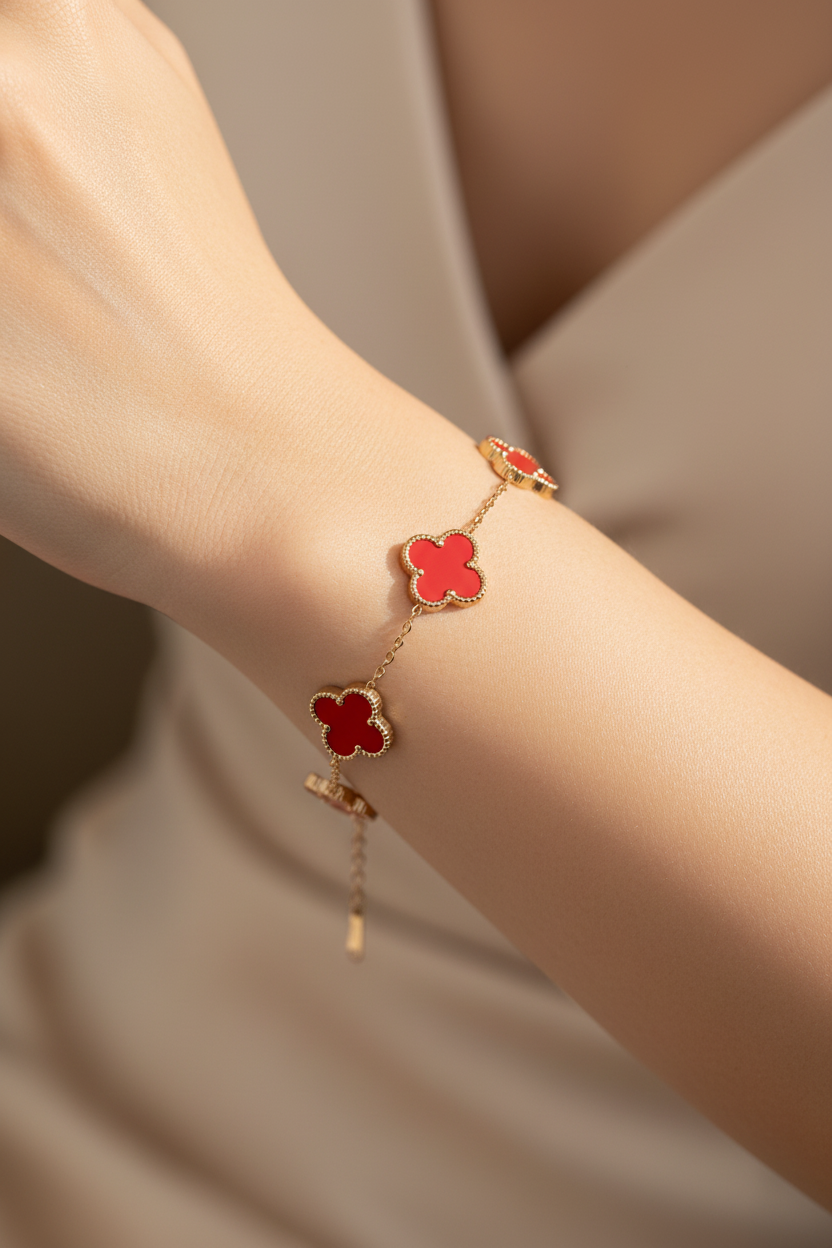 Rose Gold Enamel Clover Link Bracelet