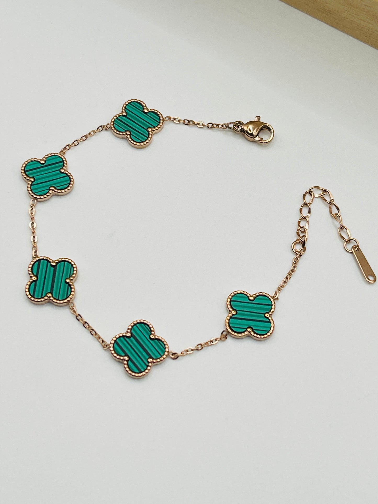 Rose Gold Enamel Clover Link Bracelet