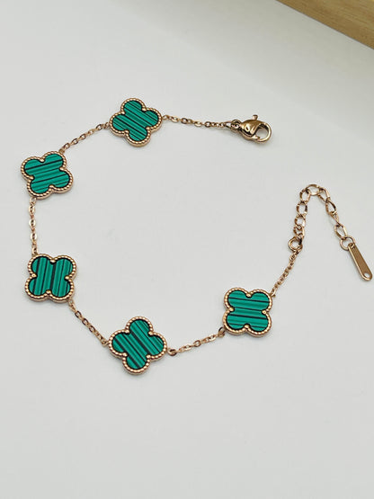 Rose Gold Enamel Clover Link Bracelet