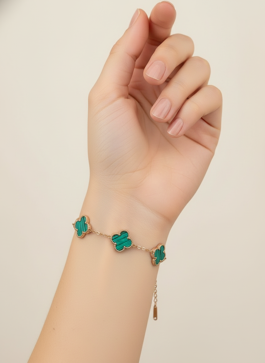 Rose Gold Enamel Clover Link Bracelet