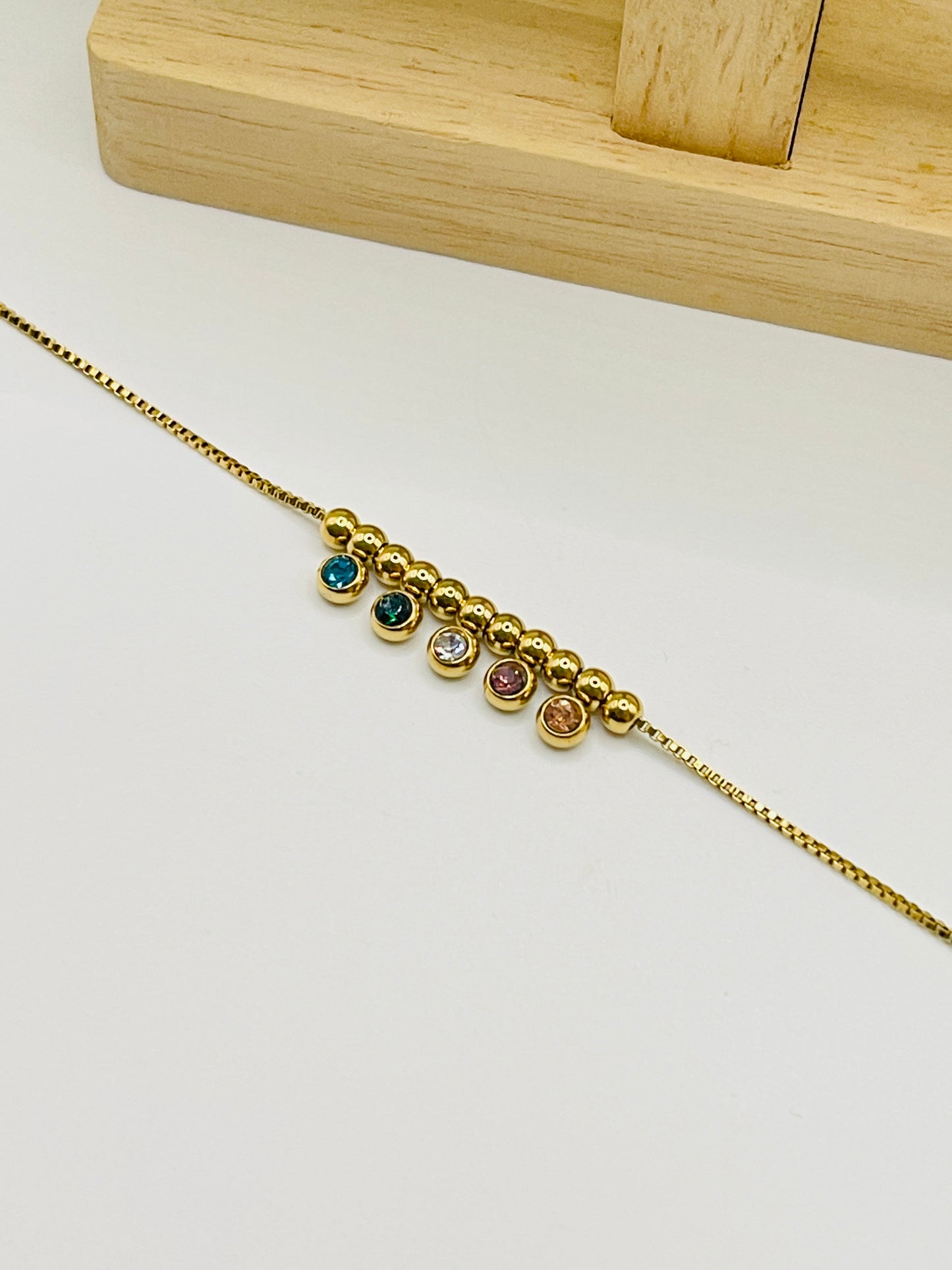 Gold Birthstone Dangle Charm Bracelet