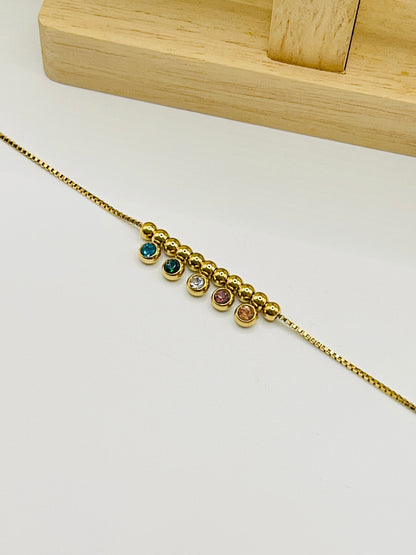 Gold Birthstone Dangle Charm Bracelet