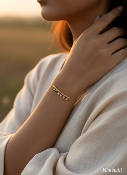 Gold Birthstone Dangle Charm Bracelet