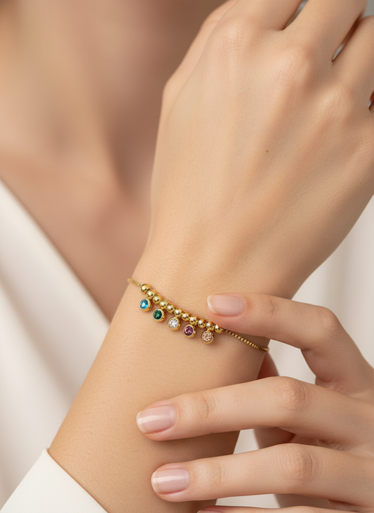 Gold Birthstone Dangle Charm Bracelet