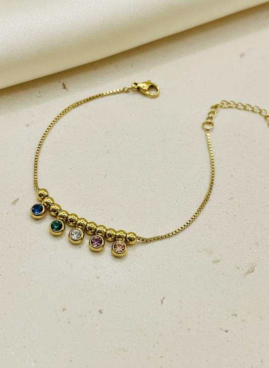 Gold Birthstone Dangle Charm Bracelet