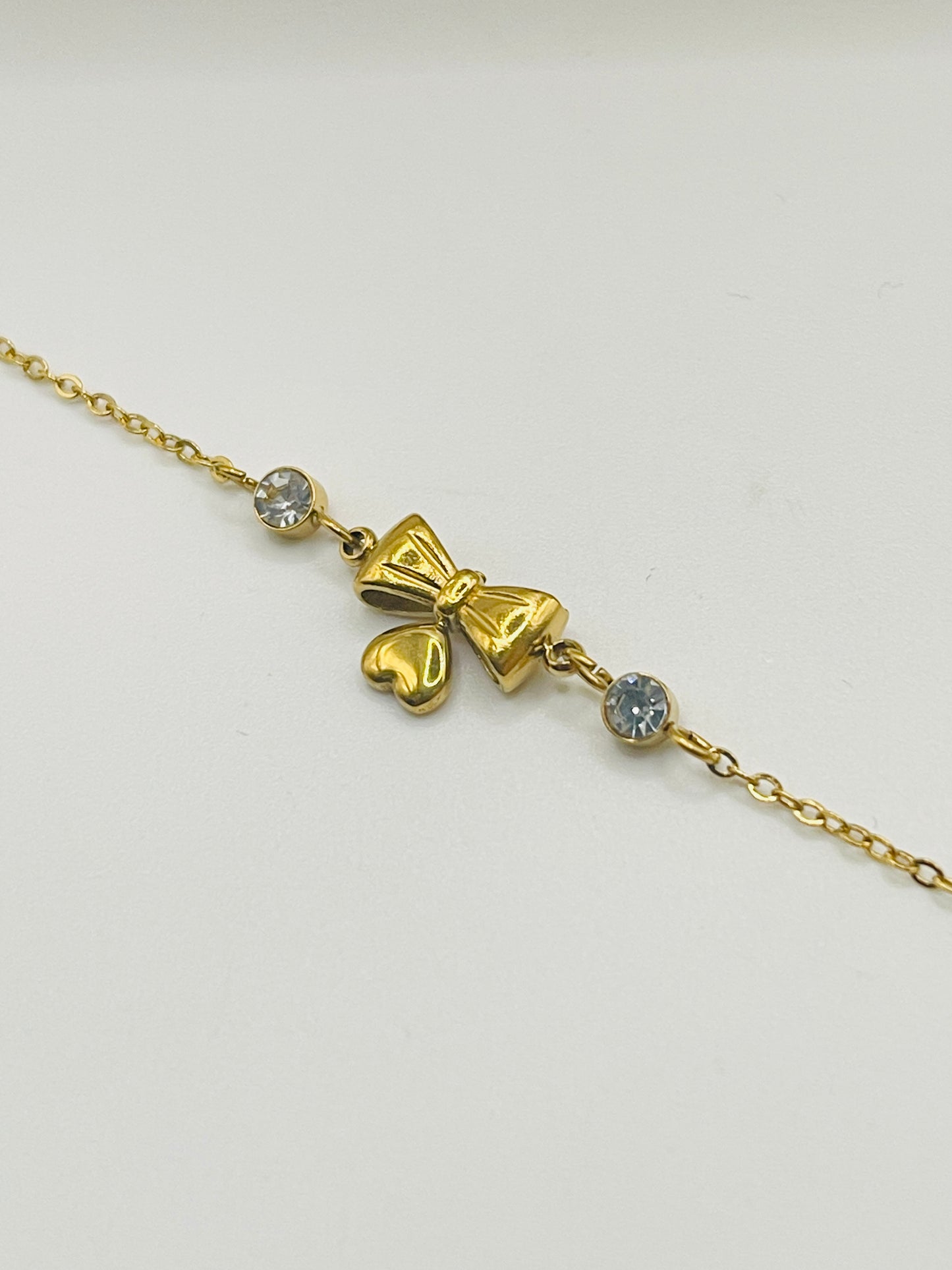 Gold Bow and Heart Charm Bracelet