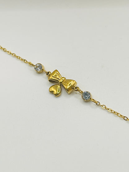 Gold Bow and Heart Charm Bracelet