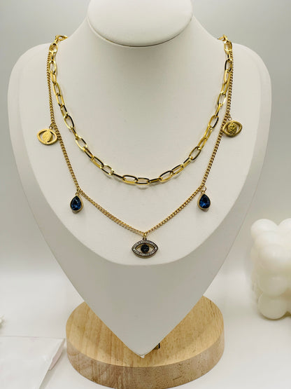 Gold Layered Evil Eye & Charm Necklace