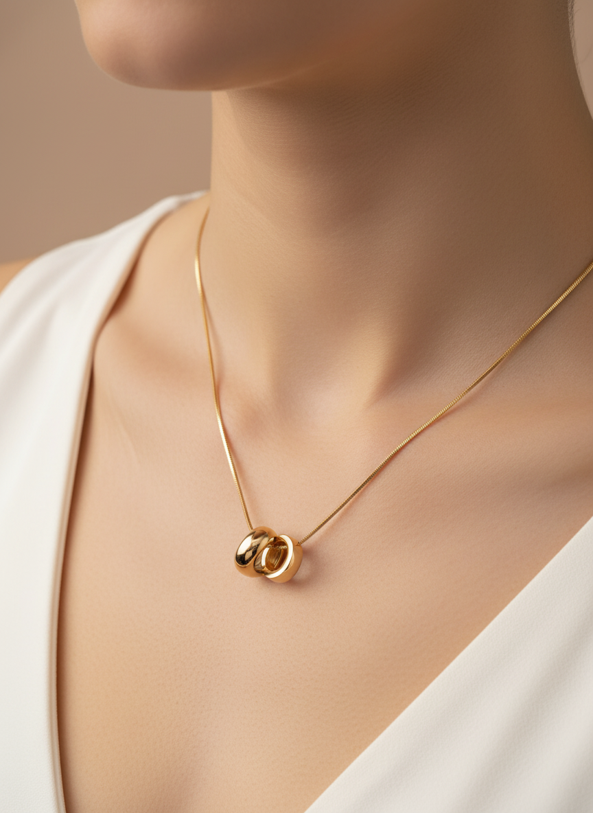 Gold Interlocking Ring Pendant Necklace