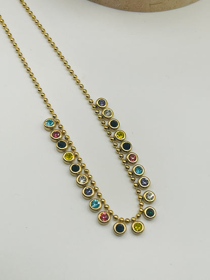 Gold Multi-Color Bezel Station Necklace