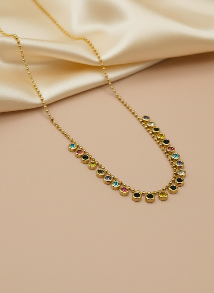 Gold Multi-Color Bezel Station Necklace