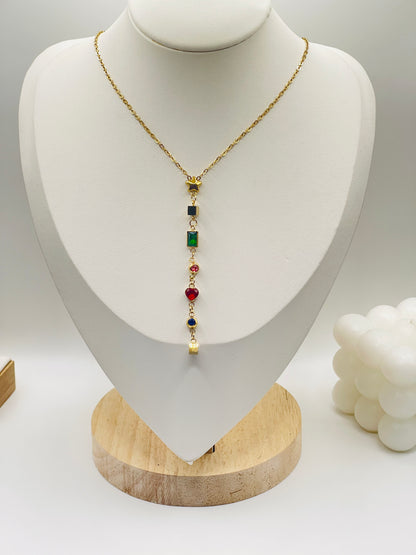 Necklace with colored beads on a white bust