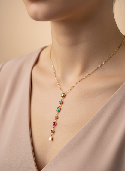 Gold Multi-Gemstone Drop Necklace