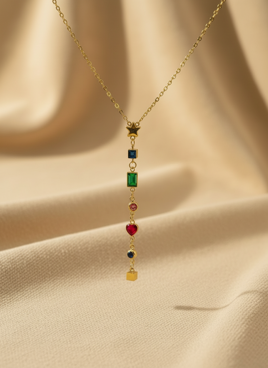 Gold Multi-Gemstone Drop Necklace