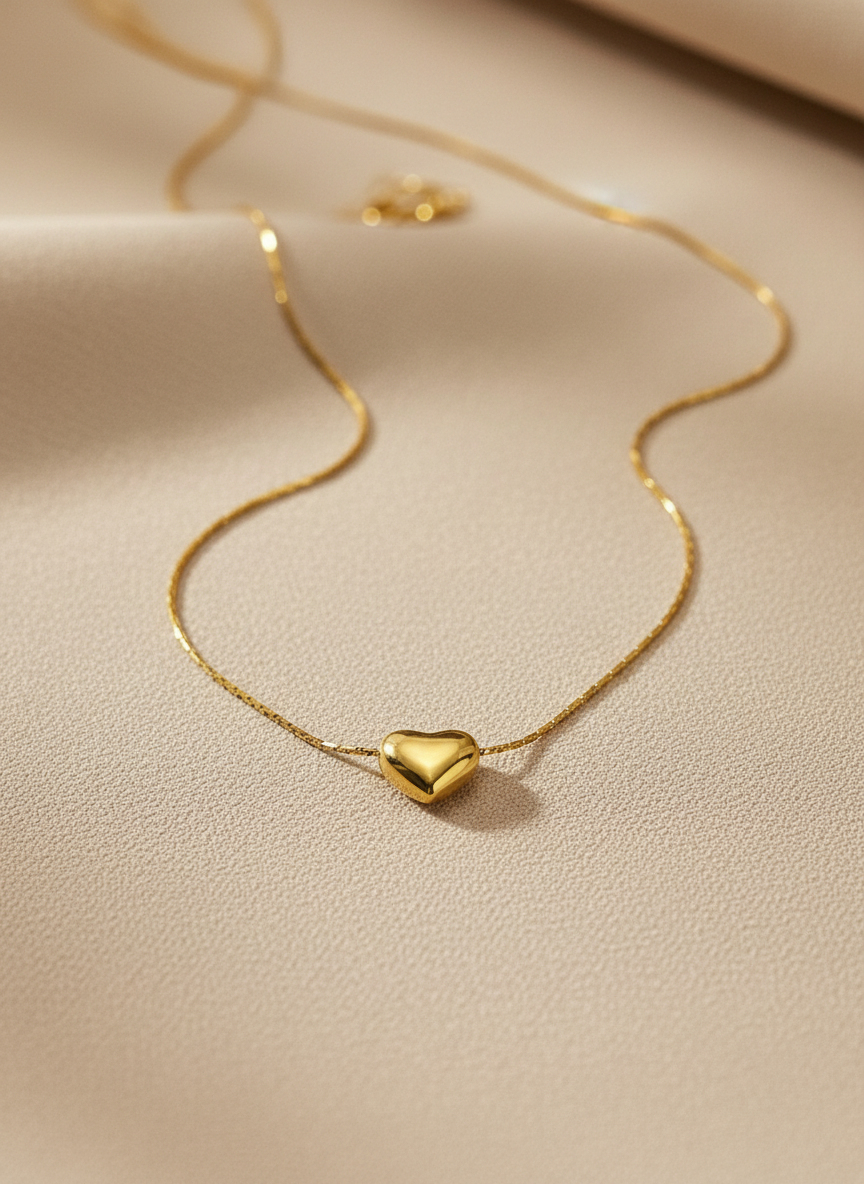 Gold Puffy Heart Minimalist Necklace