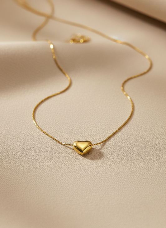 Gold Puffy Heart Minimalist Necklace