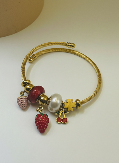 Gold Fruit Charm Coiled Bangle