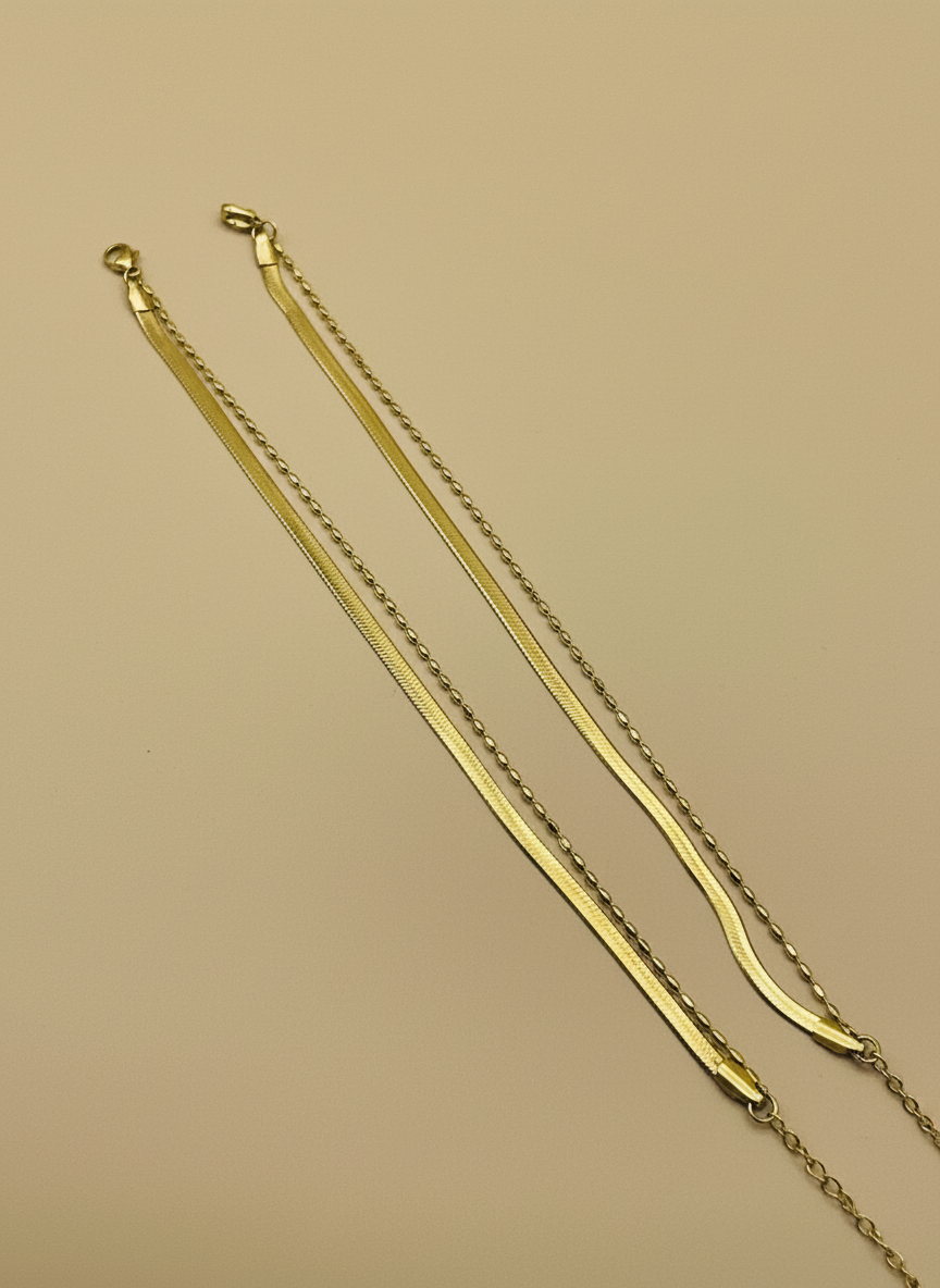 Gold Layered Snake & Bead Chain Anklet