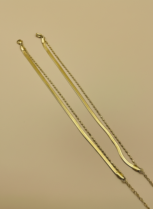Gold Layered Snake & Bead Chain Anklet