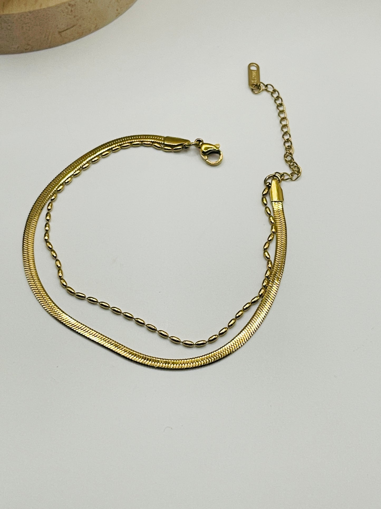 Gold Layered Snake & Bead Chain Anklet