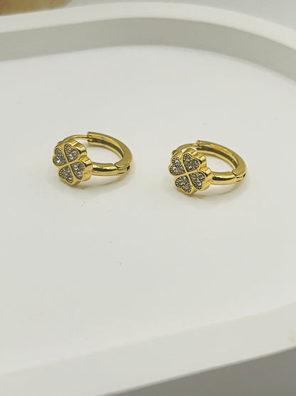 Gold Pave Clover Huggie Earrings