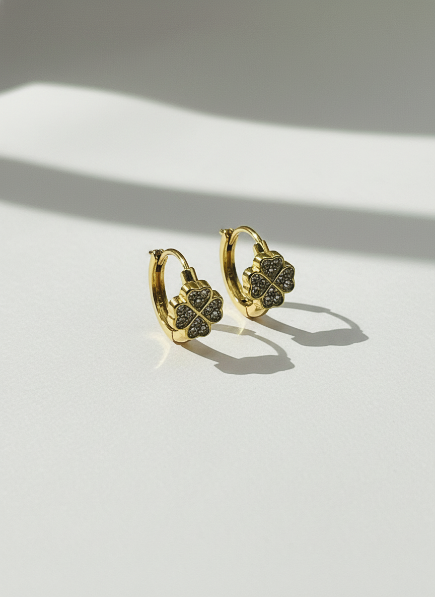 Gold Pave Clover Huggie Earrings