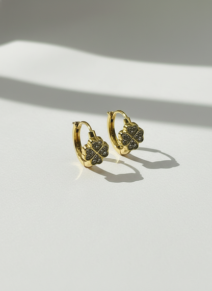 Gold Pave Clover Huggie Earrings